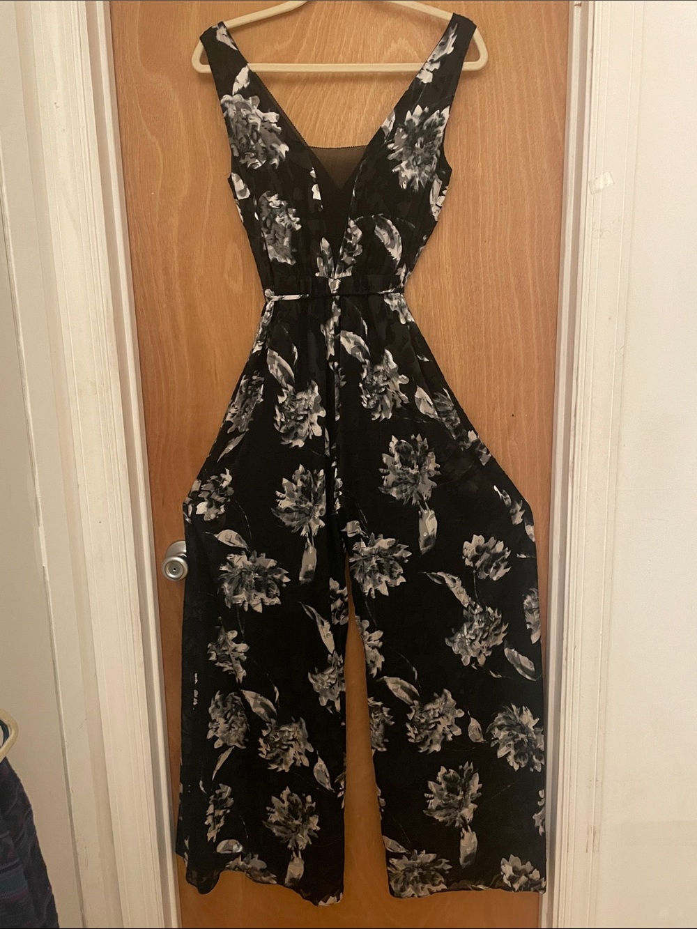 White House Black Market Floral Black Wide-Leg Jumpsuit